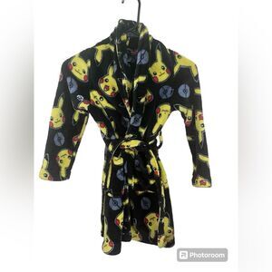 Pokemon Pikachu Kids Black Plush Tie Front Robe Sz 8